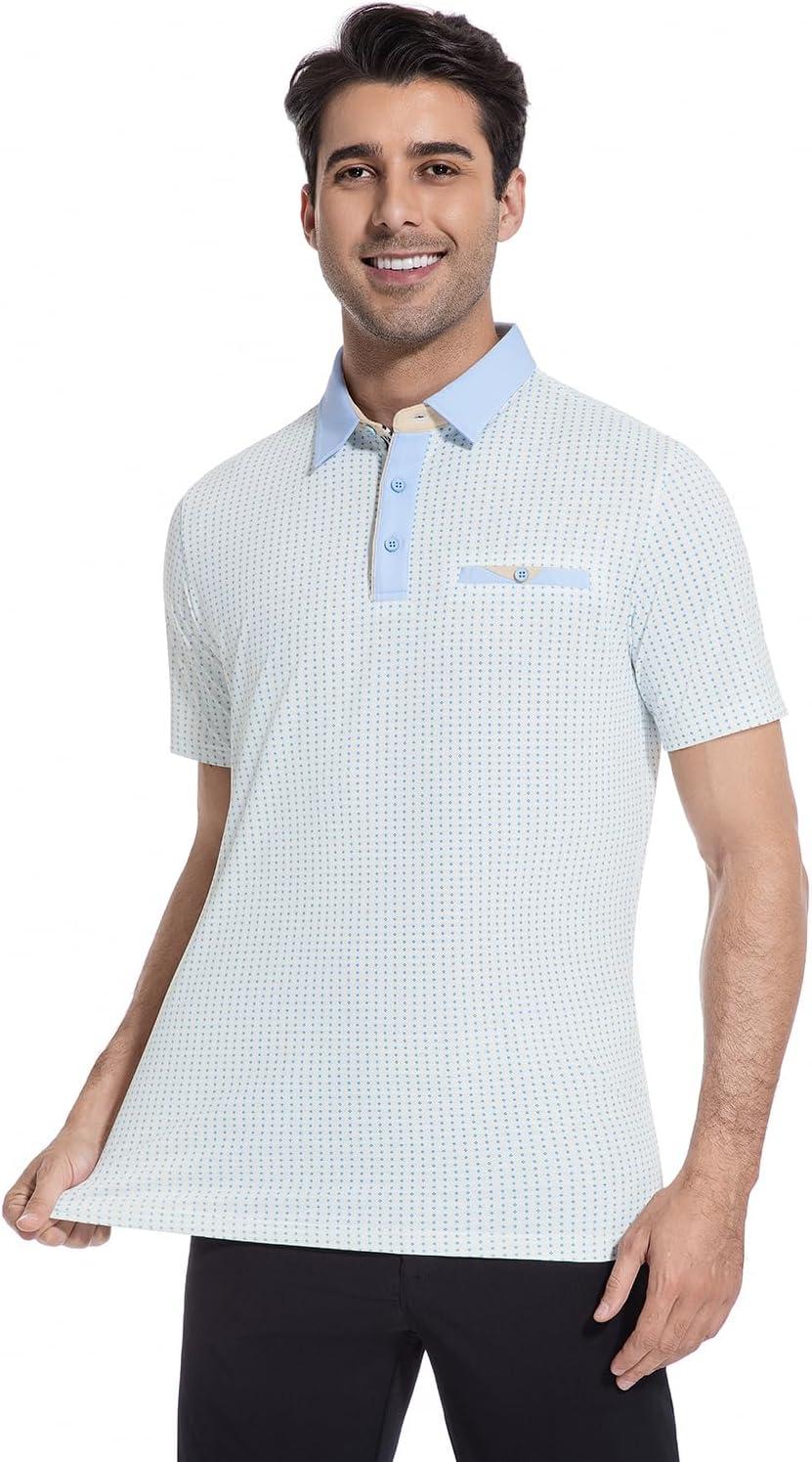 imageAlex Vando Mens Golf Shirts Moisture Wicking QuickDry Short Sleeve Print Performance Polo Shirts for MenBluediamonddots