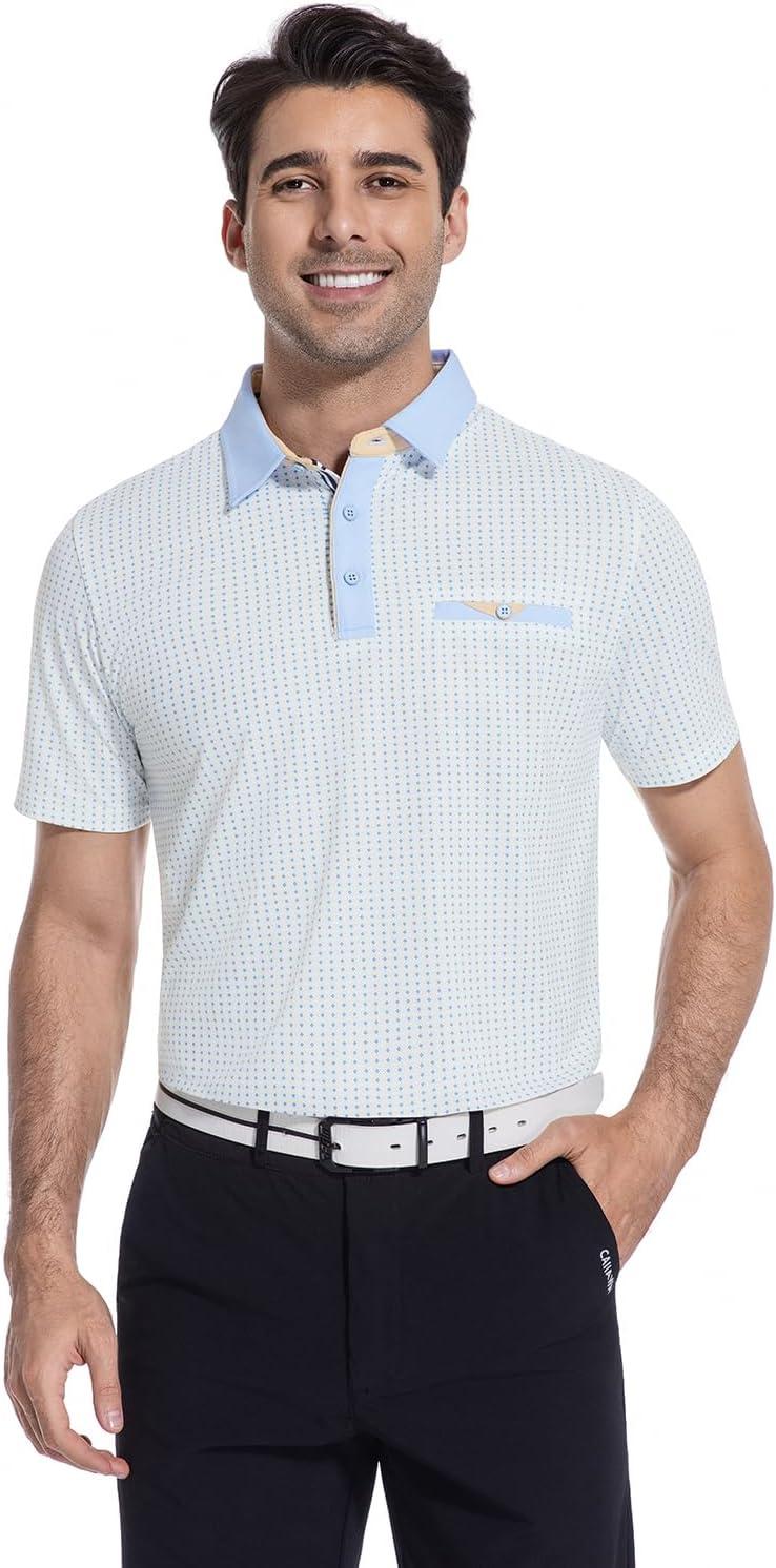 imageAlex Vando Mens Golf Shirts Moisture Wicking QuickDry Short Sleeve Print Performance Polo Shirts for MenBluediamonddots