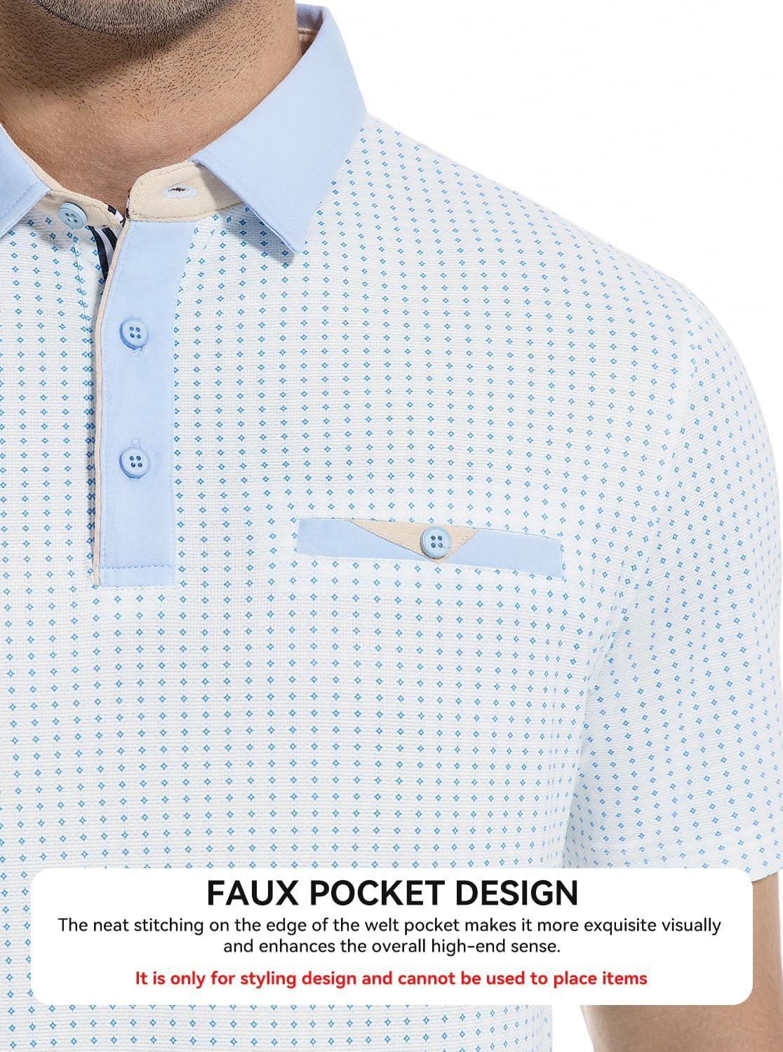imageAlex Vando Mens Golf Shirts Moisture Wicking QuickDry Short Sleeve Print Performance Polo Shirts for MenBluediamonddots