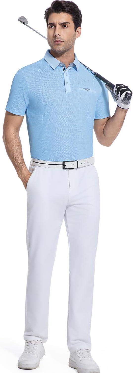 imageAlex Vando Mens Golf Shirts Moisture Wicking QuickDry Short Sleeve Print Performance Polo Shirts for MenBluedotwhite