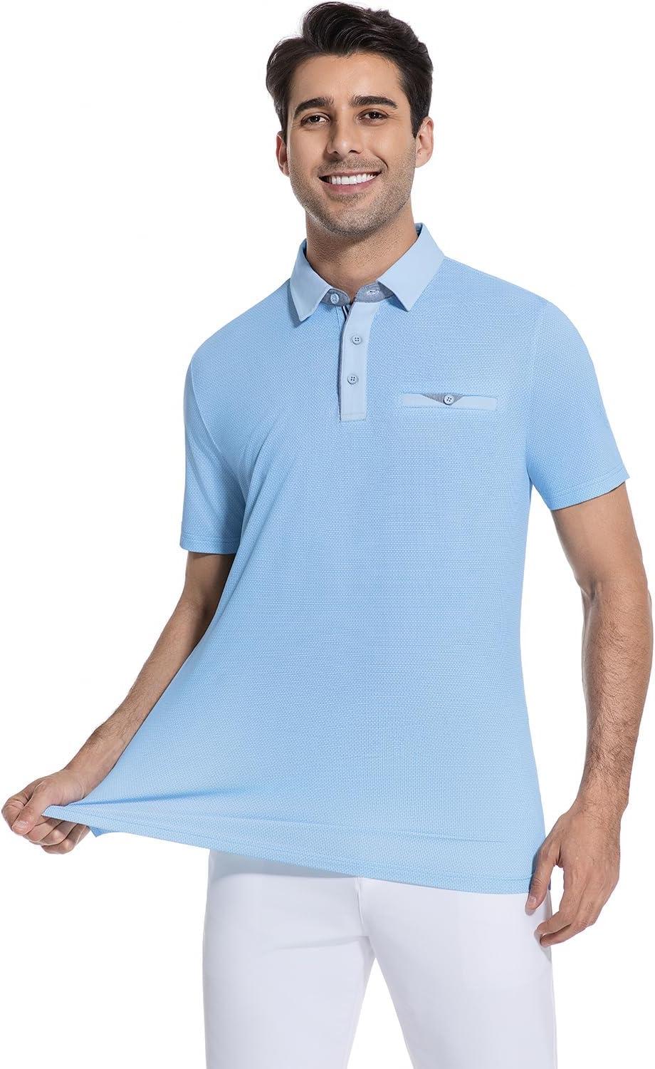 imageAlex Vando Mens Golf Shirts Moisture Wicking QuickDry Short Sleeve Print Performance Polo Shirts for MenBluedotwhite