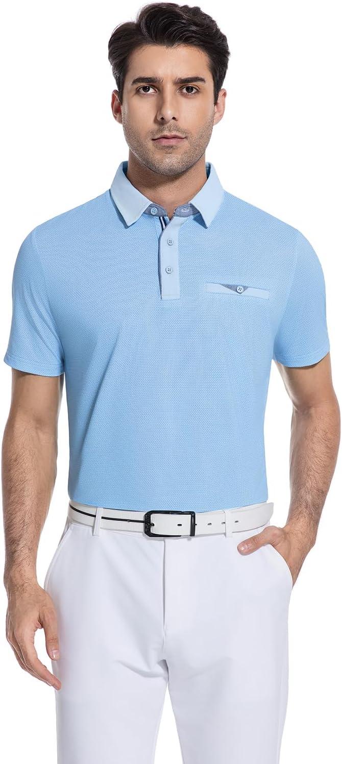 imageAlex Vando Mens Golf Shirts Moisture Wicking QuickDry Short Sleeve Print Performance Polo Shirts for MenBluedotwhite
