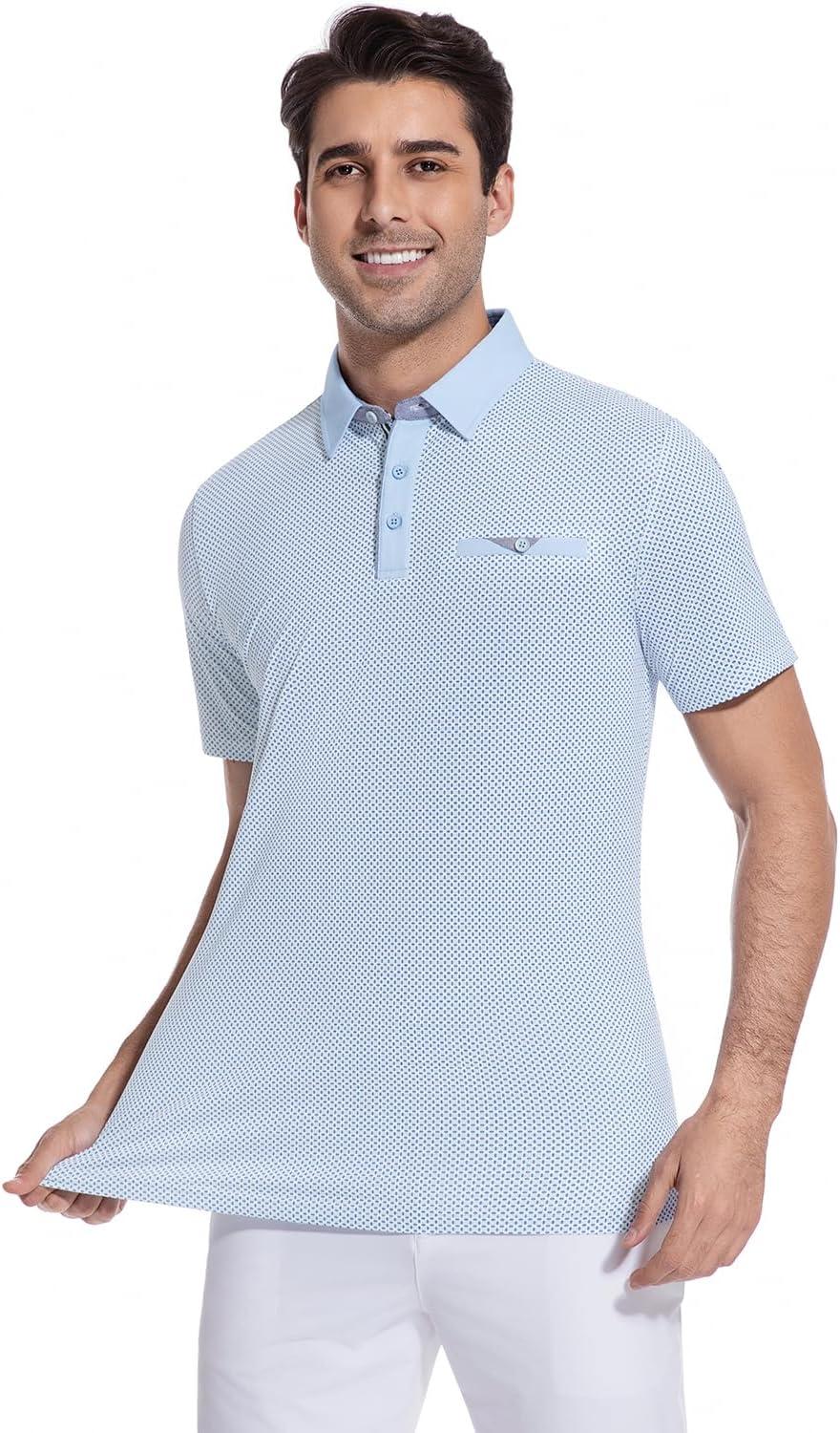 imageAlex Vando Mens Golf Shirts Moisture Wicking QuickDry Short Sleeve Print Performance Polo Shirts for MenBlueoval