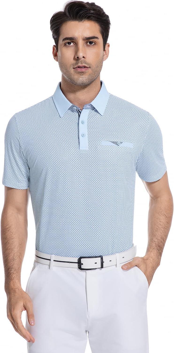 imageAlex Vando Mens Golf Shirts Moisture Wicking QuickDry Short Sleeve Print Performance Polo Shirts for MenBlueoval