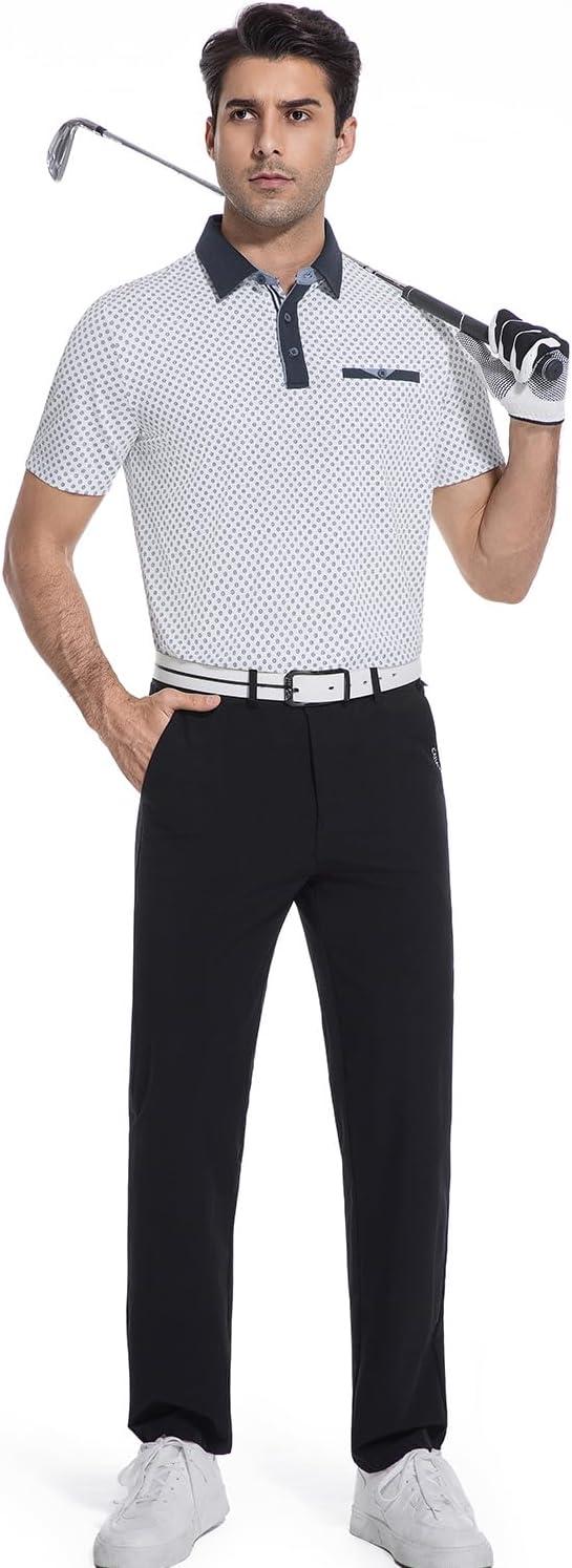 imageAlex Vando Mens Golf Shirts Moisture Wicking QuickDry Short Sleeve Print Performance Polo Shirts for MenHexagonbluedot