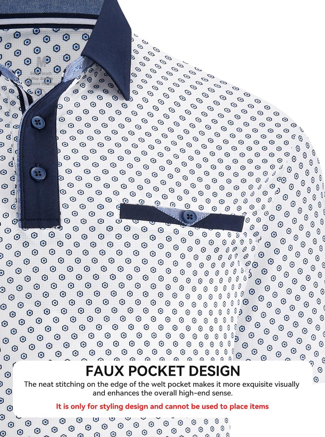imageAlex Vando Mens Golf Shirts Moisture Wicking QuickDry Short Sleeve Print Performance Polo Shirts for MenHexagonbluedot
