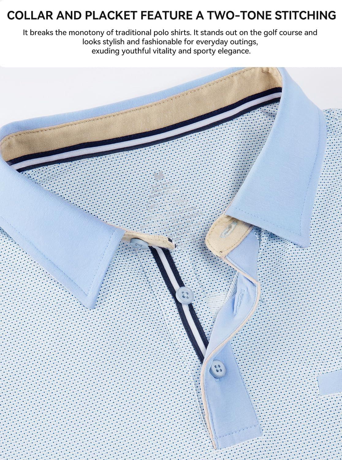 imageAlex Vando Mens Golf Shirts Moisture Wicking QuickDry Short Sleeve Print Performance Polo Shirts for MenLightbluedot