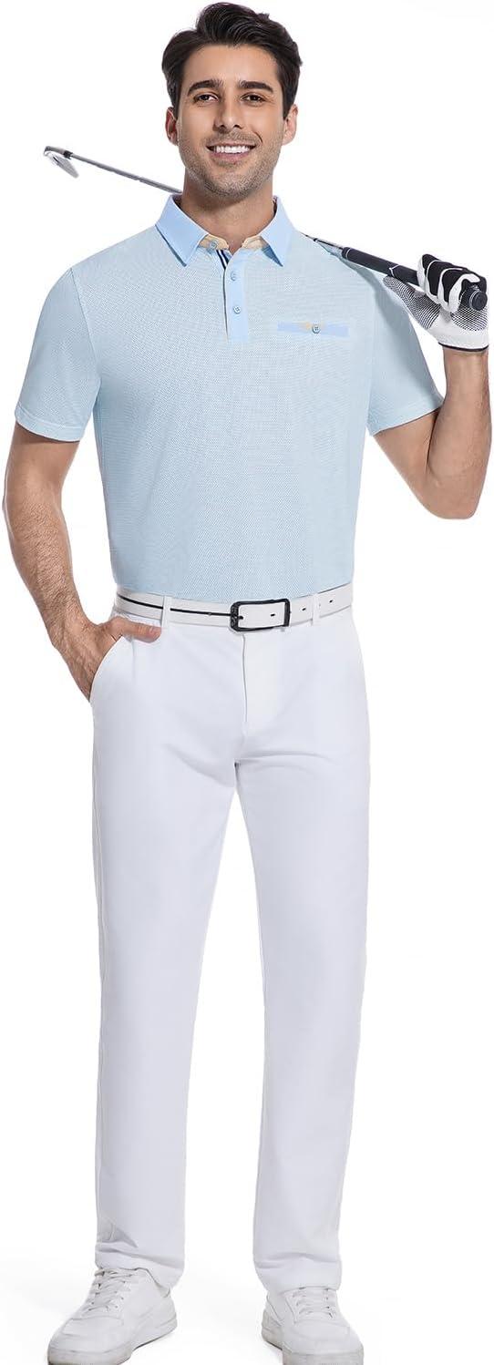 imageAlex Vando Mens Golf Shirts Moisture Wicking QuickDry Short Sleeve Print Performance Polo Shirts for MenLightbluedot