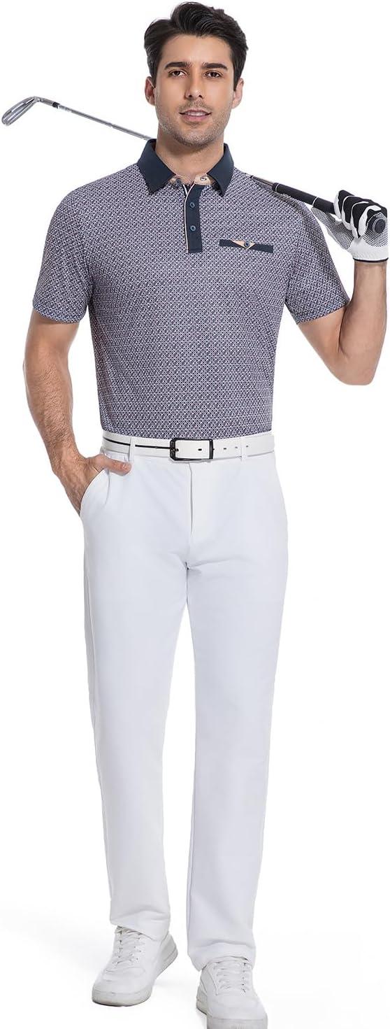 imageAlex Vando Mens Golf Shirts Moisture Wicking QuickDry Short Sleeve Print Performance Polo Shirts for MenNavycircles