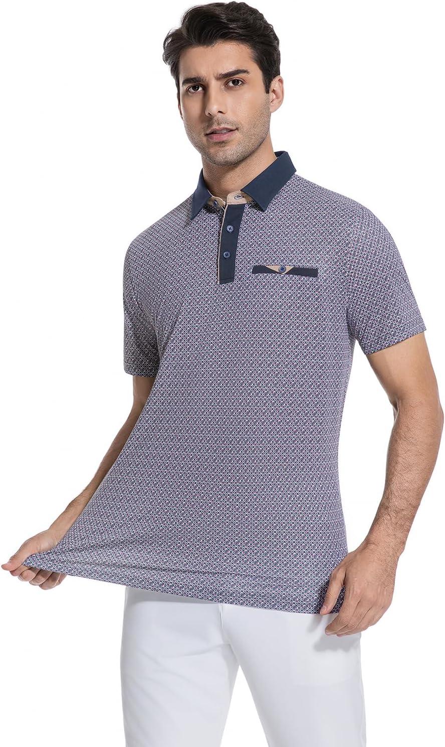 imageAlex Vando Mens Golf Shirts Moisture Wicking QuickDry Short Sleeve Print Performance Polo Shirts for MenNavycircles