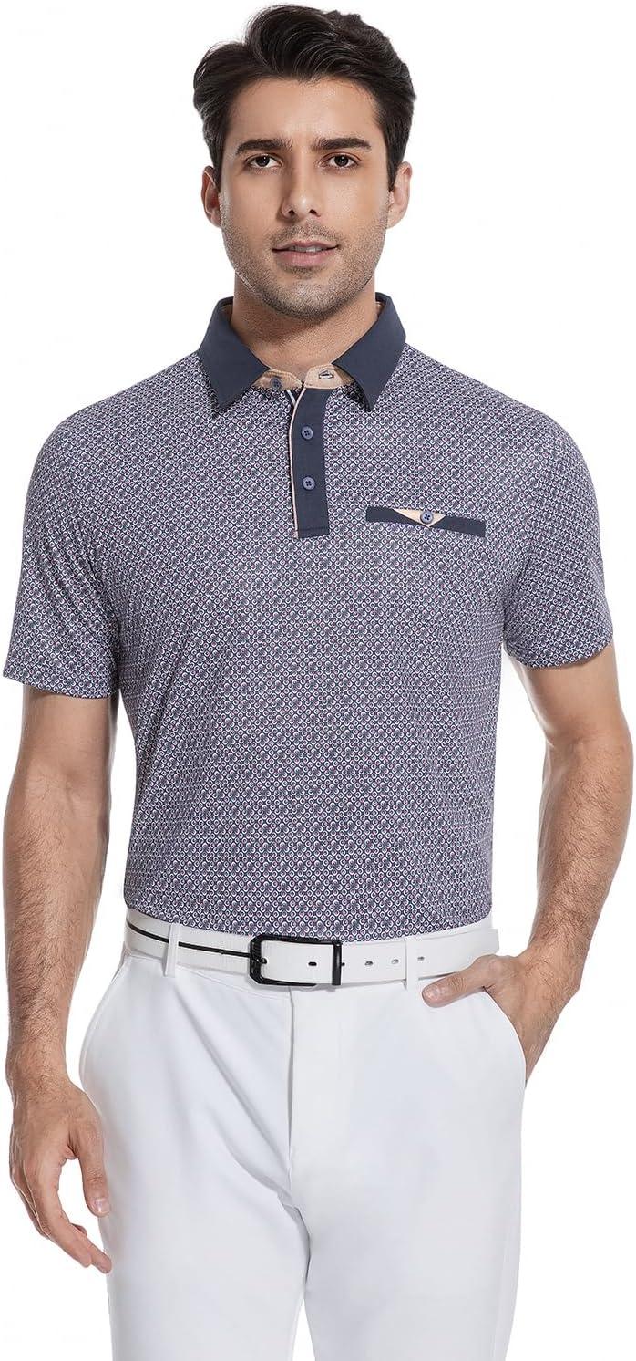 imageAlex Vando Mens Golf Shirts Moisture Wicking QuickDry Short Sleeve Print Performance Polo Shirts for MenNavycircles