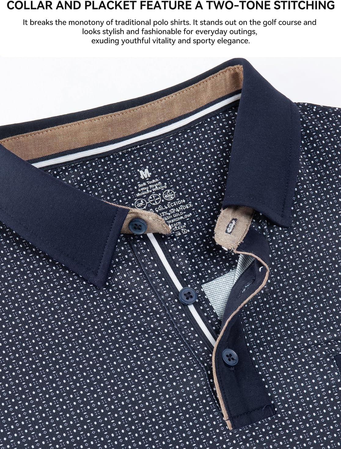 imageAlex Vando Mens Golf Shirts Moisture Wicking QuickDry Short Sleeve Print Performance Polo Shirts for MenNavygeometry