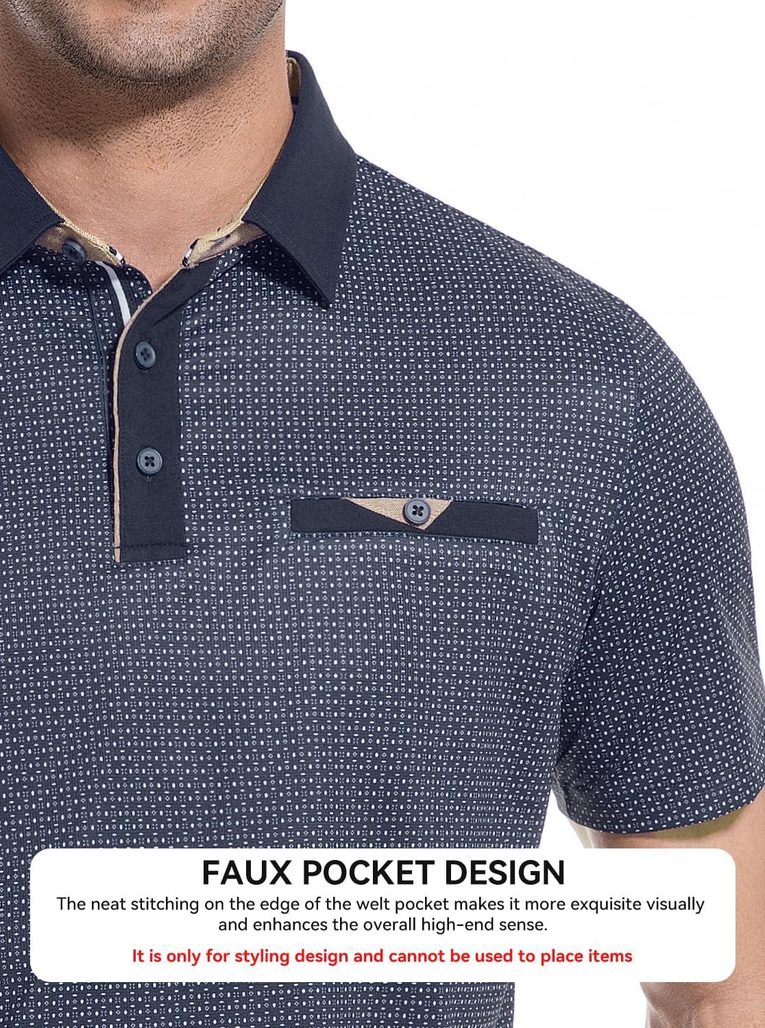 imageAlex Vando Mens Golf Shirts Moisture Wicking QuickDry Short Sleeve Print Performance Polo Shirts for MenNavygeometry