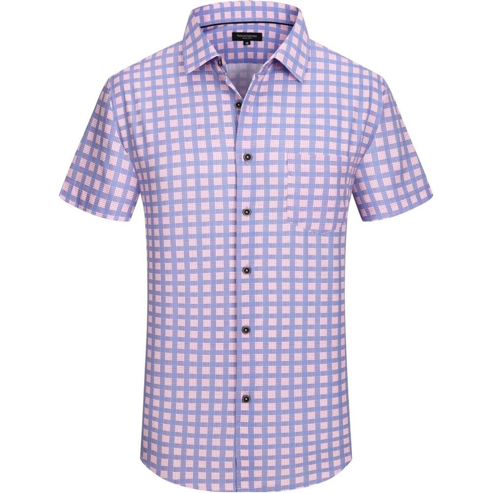 imageAlex Vando Mens Button Down Shirts Wrinkle Free 4Way Stretch Short Sleeve Business Casual Shirt06 BlueRed