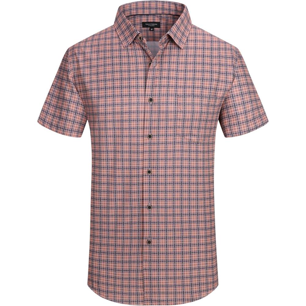 imageAlex Vando Mens Button Down Shirts Wrinkle Free 4Way Stretch Short Sleeve Business Casual Shirt744 Orange