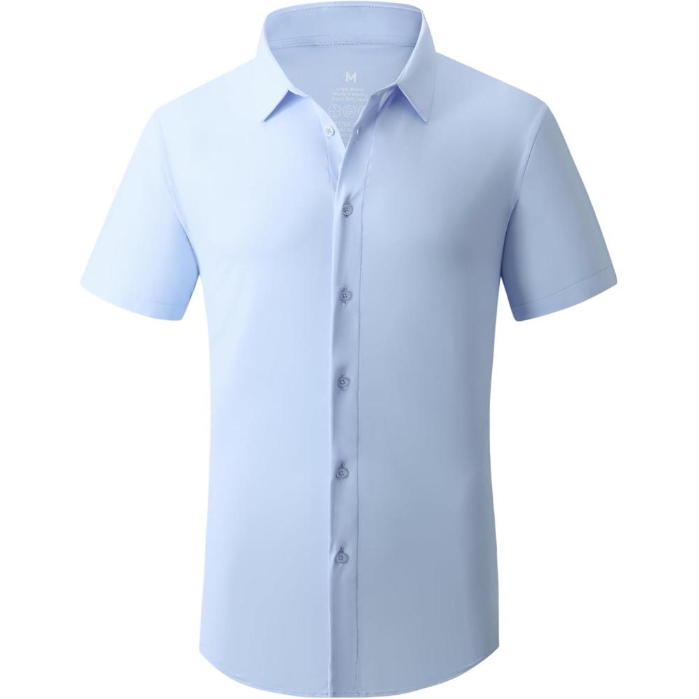 imageAlex Vando Mens Button Down Shirts Wrinkle Free 4Way Stretch Short Sleeve Business Casual ShirtBlue