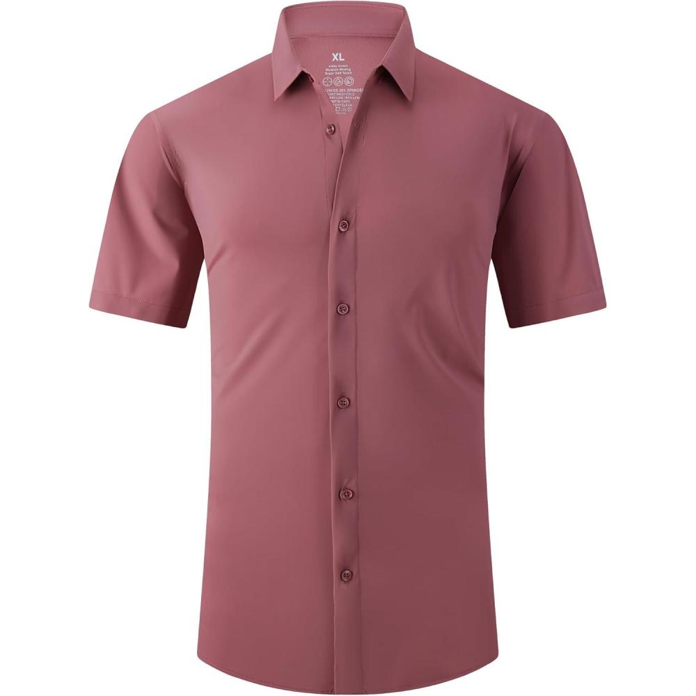 imageAlex Vando Mens Button Down Shirts Wrinkle Free 4Way Stretch Short Sleeve Business Casual ShirtPink