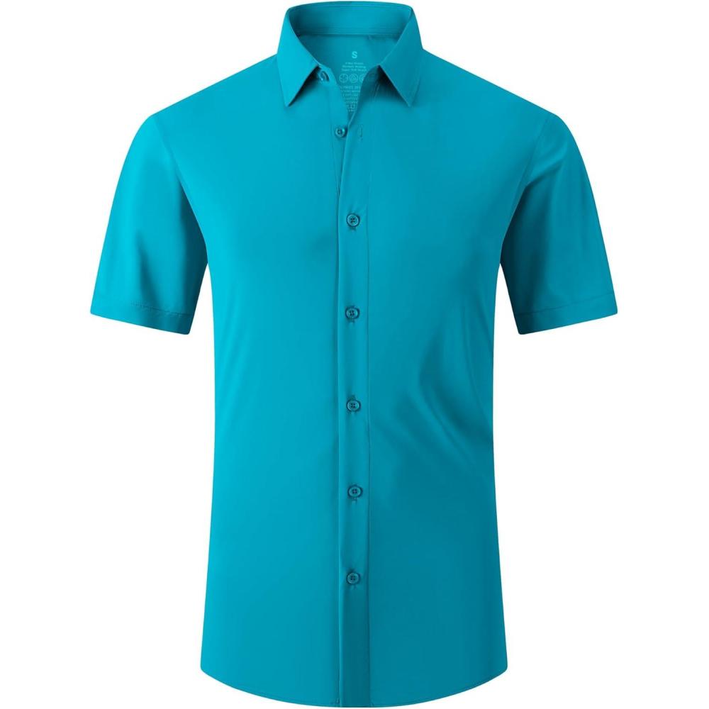 imageAlex Vando Mens Button Down Shirts Wrinkle Free 4Way Stretch Short Sleeve Business Casual ShirtTurquoise