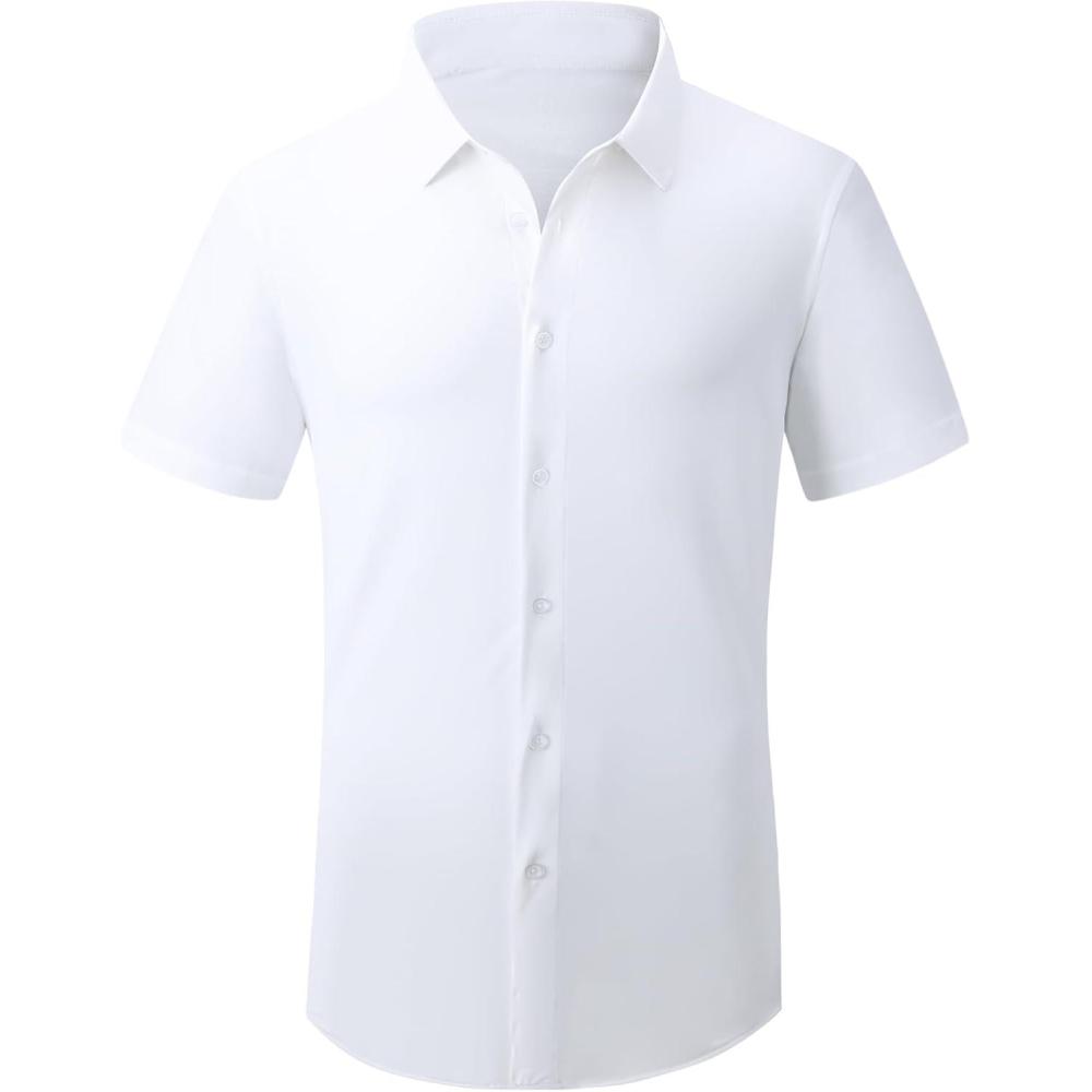 imageAlex Vando Mens Button Down Shirts Wrinkle Free 4Way Stretch Short Sleeve Business Casual ShirtWhite