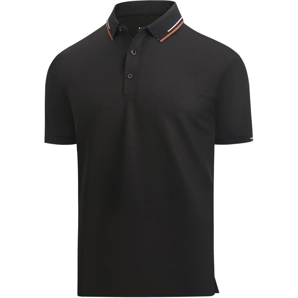 imageAlex Vando Mens Golf Shirt Moisture Wicking QuickDry Short Sleeve Casual Polo Shirts for MenBlack 188