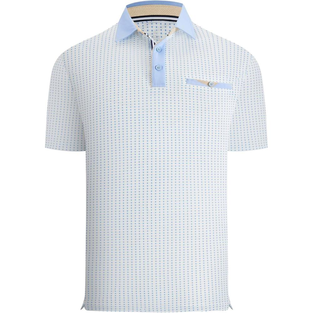 imageAlex Vando Mens Golf Shirts Moisture Wicking QuickDry Short Sleeve Print Performance Polo Shirts for MenBluediamonddots