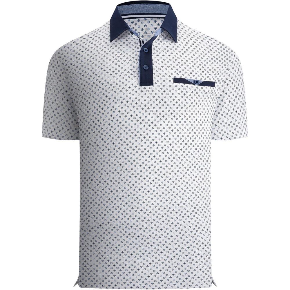imageAlex Vando Mens Golf Shirts Moisture Wicking QuickDry Short Sleeve Print Performance Polo Shirts for MenHexagonbluedot