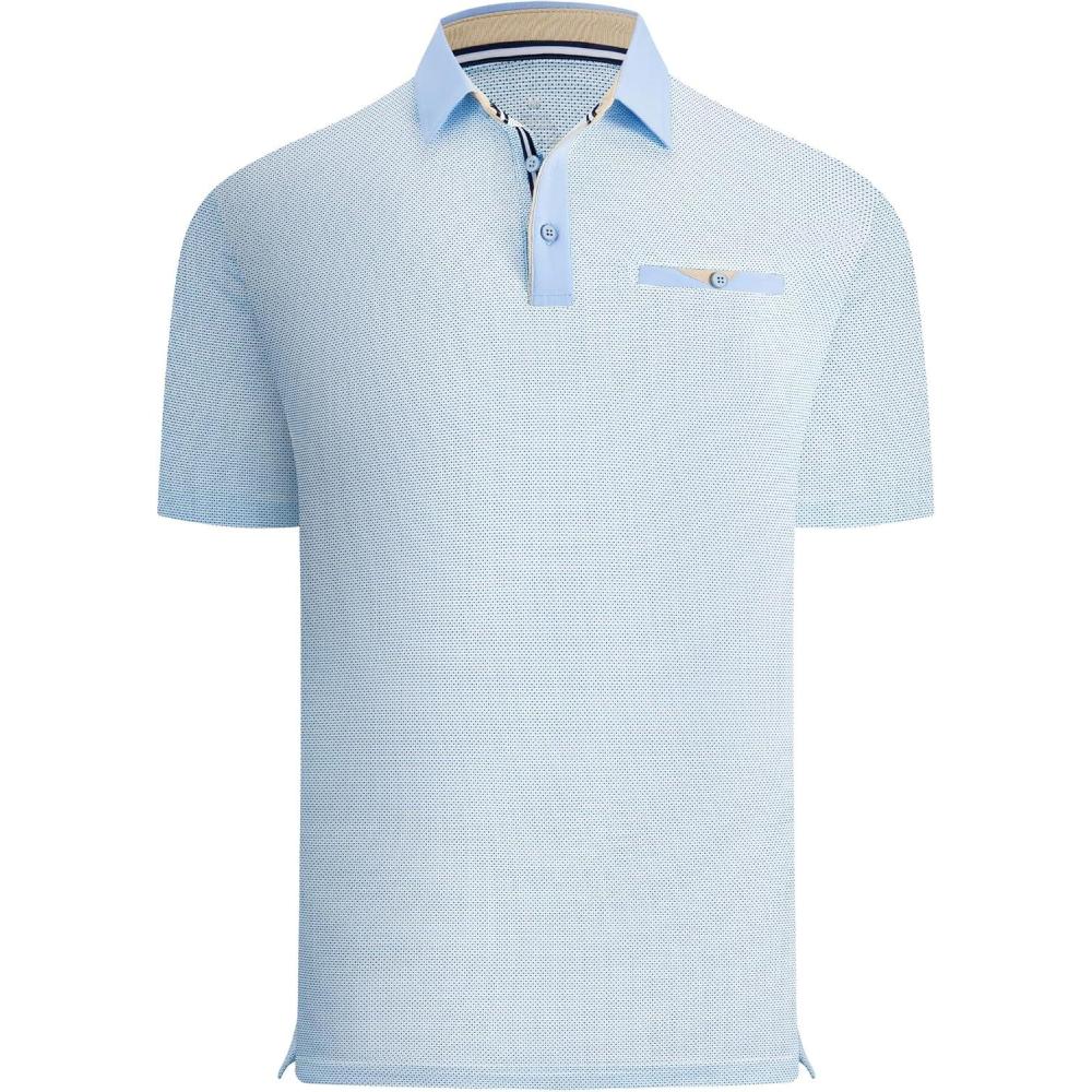 imageAlex Vando Mens Golf Shirts Moisture Wicking QuickDry Short Sleeve Print Performance Polo Shirts for MenLightbluedot