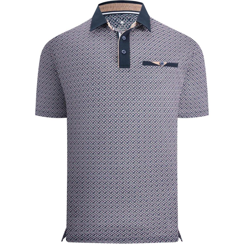 imageAlex Vando Mens Golf Shirts Moisture Wicking QuickDry Short Sleeve Print Performance Polo Shirts for MenNavycircles