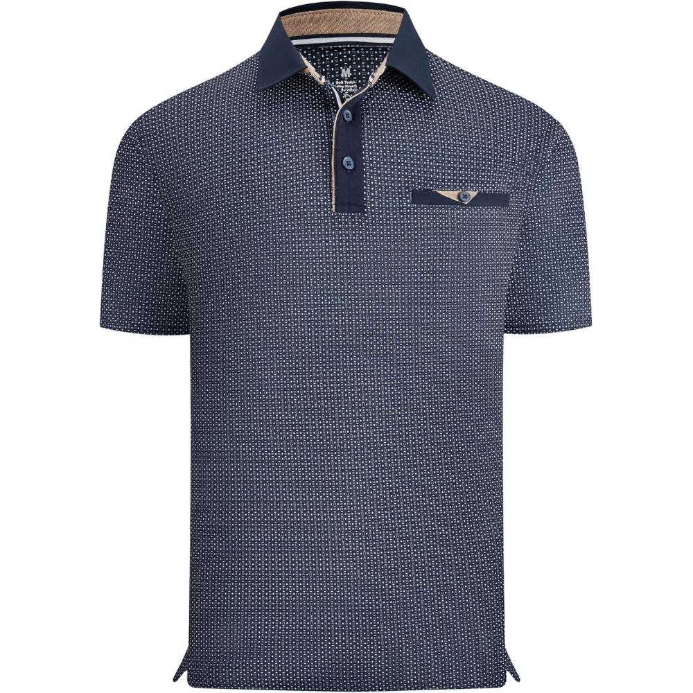 imageAlex Vando Mens Golf Shirts Moisture Wicking QuickDry Short Sleeve Print Performance Polo Shirts for MenNavygeometry