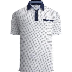 Alex Vando Mens Golf Shirts Moisture Wicking Quick-Dry Short Sleeve Print Performance Polo Shirts for Men(Hexagonbluedot)