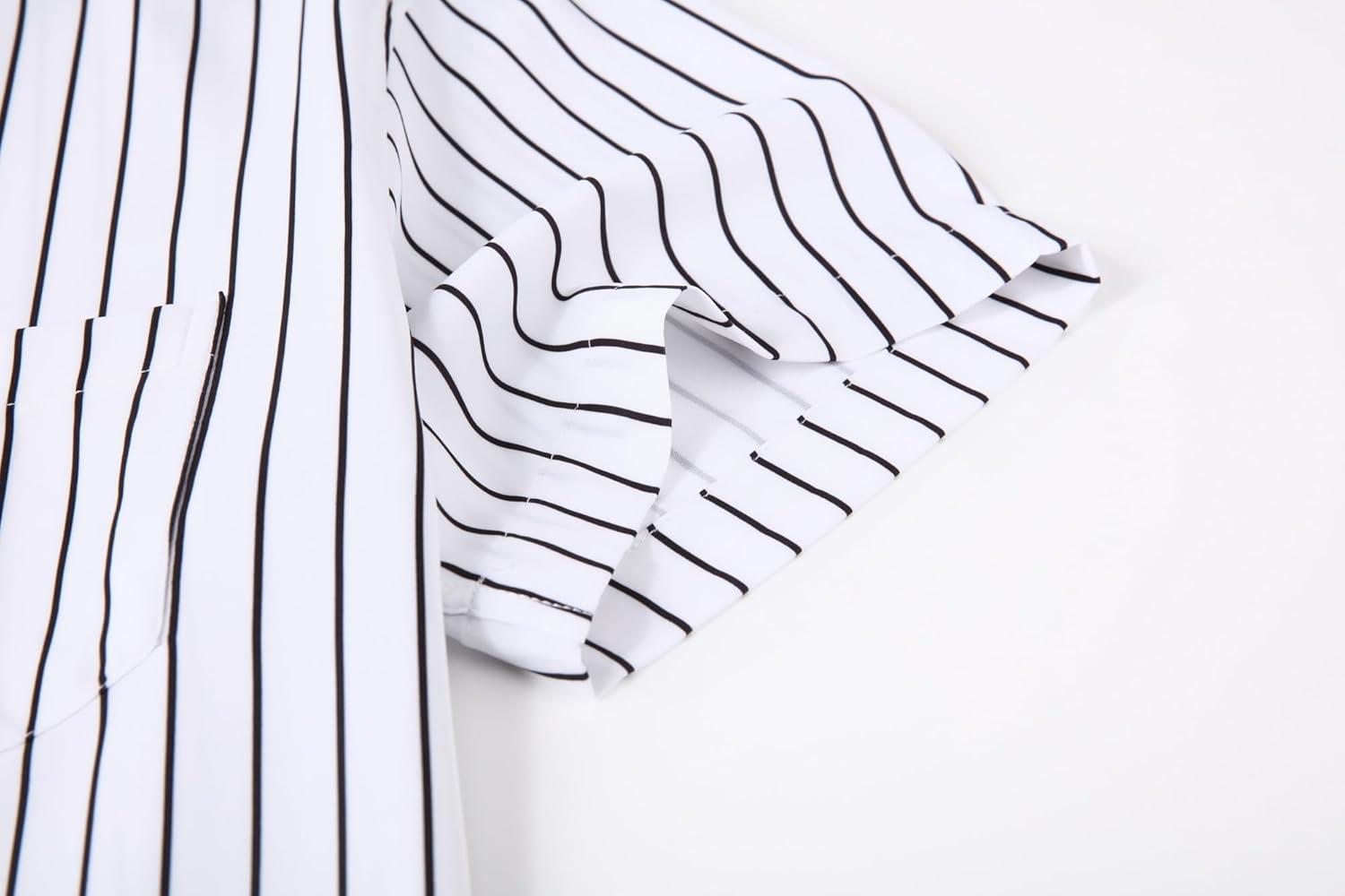 imageAlex Vando Mens Button Down Shirts Wrinkle Free 4Way Stretch Short Sleeve Business Casual ShirtWhite Stripe