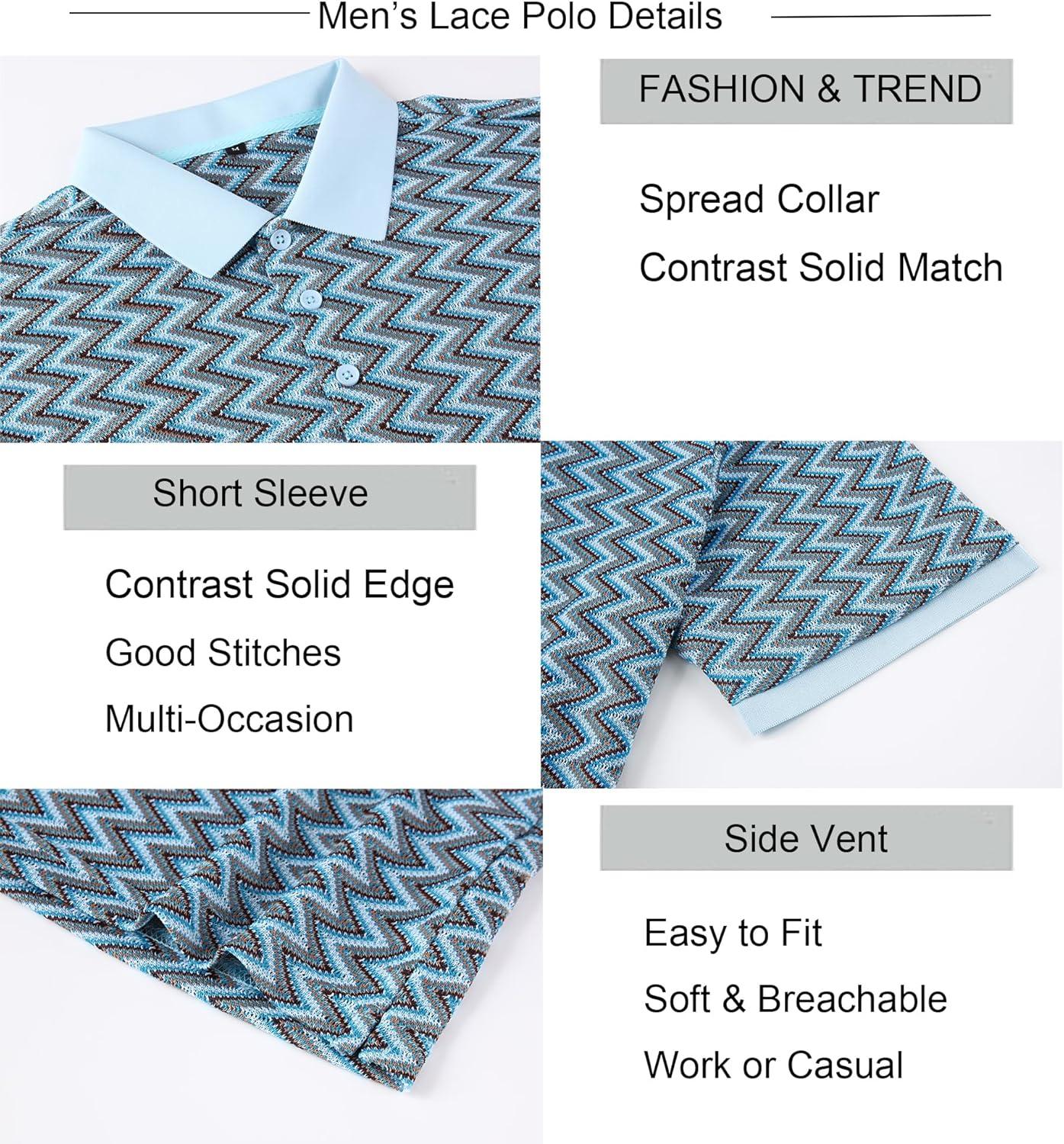 imageAlex Vando Mens Polo Shirts Short Sleeve Regular Fit Fashion Designed ShirtBlue Lace