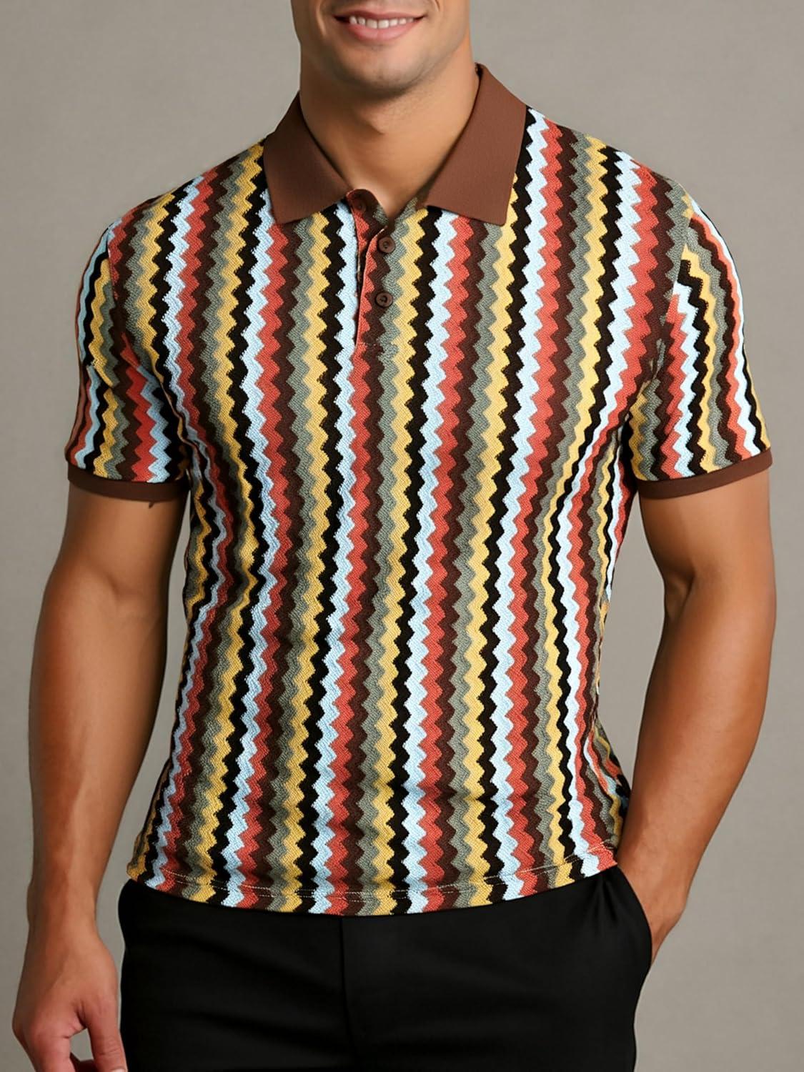 imageAlex Vando Mens Polo Shirts Short Sleeve Regular Fit Fashion Designed ShirtBlue Multi Lace