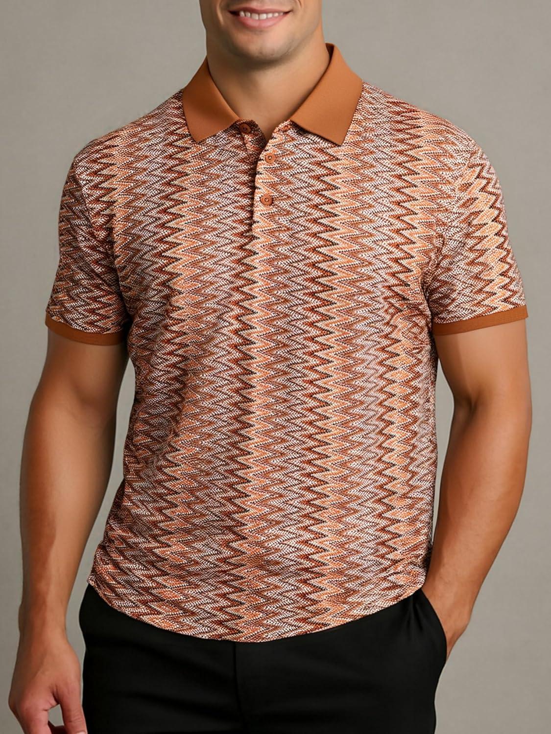 imageAlex Vando Mens Polo Shirts Short Sleeve Regular Fit Fashion Designed ShirtBrown Lace