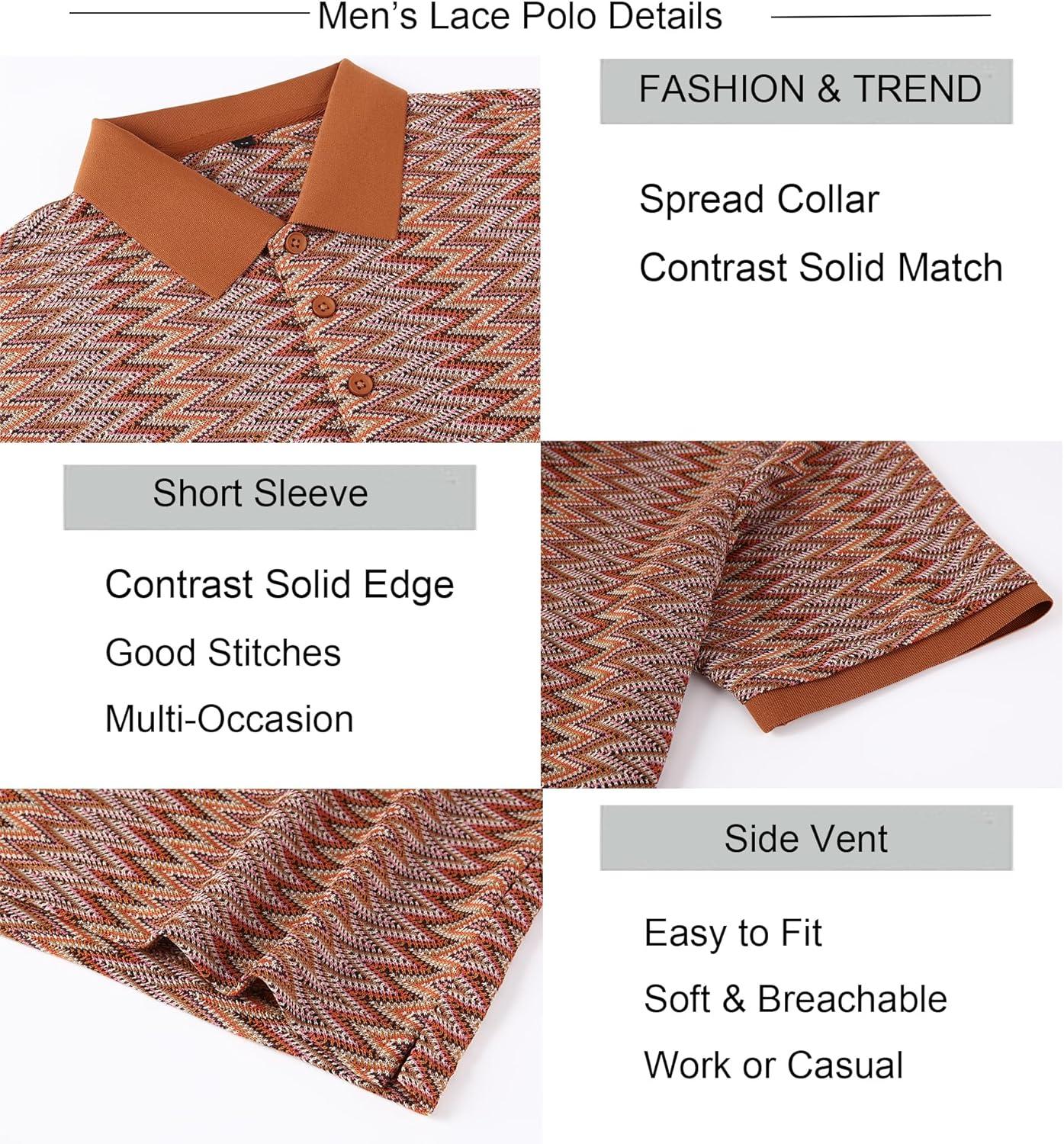 imageAlex Vando Mens Polo Shirts Short Sleeve Regular Fit Fashion Designed ShirtBrown Lace