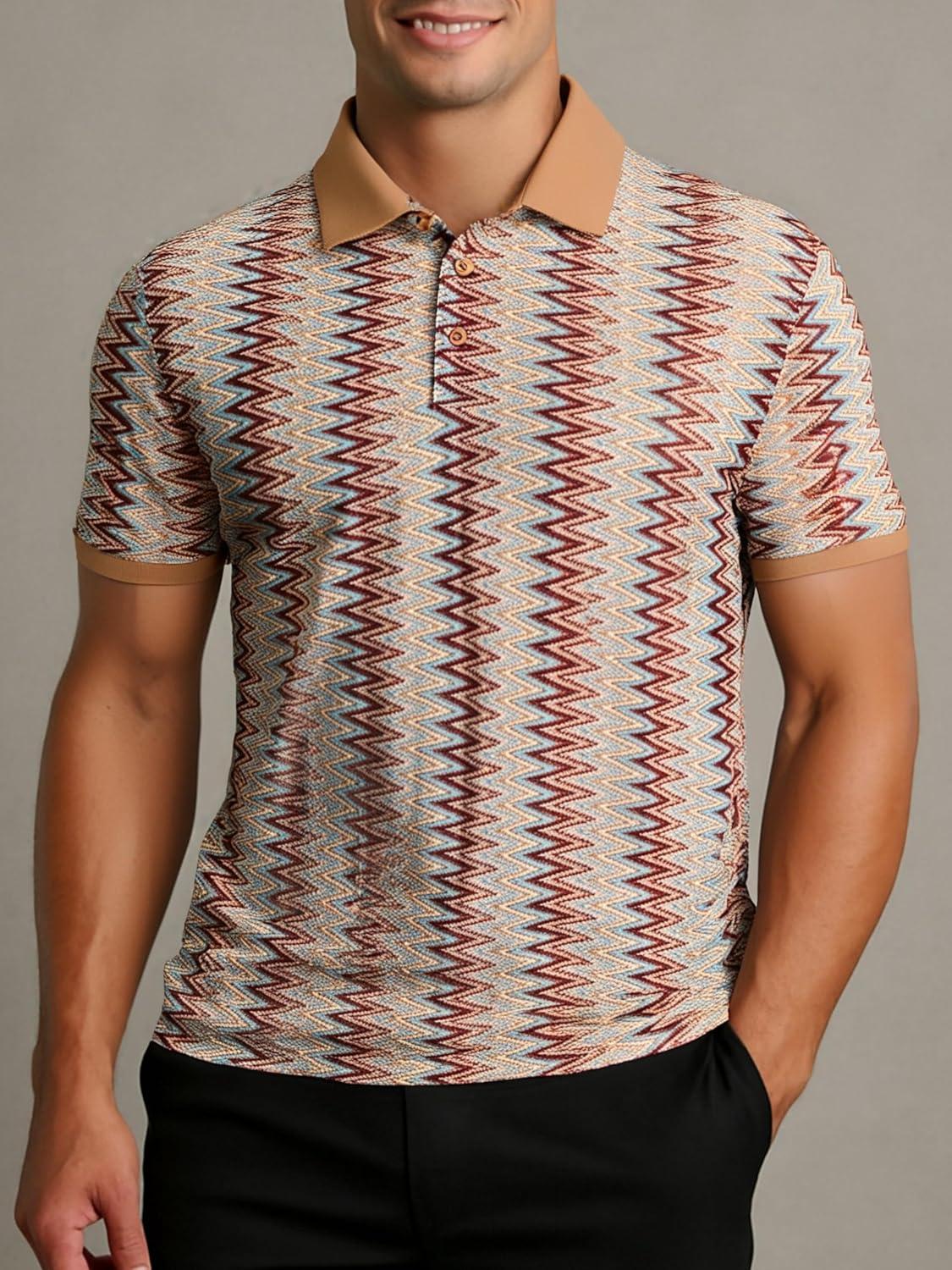 imageAlex Vando Mens Polo Shirts Short Sleeve Regular Fit Fashion Designed ShirtKhaki Lace