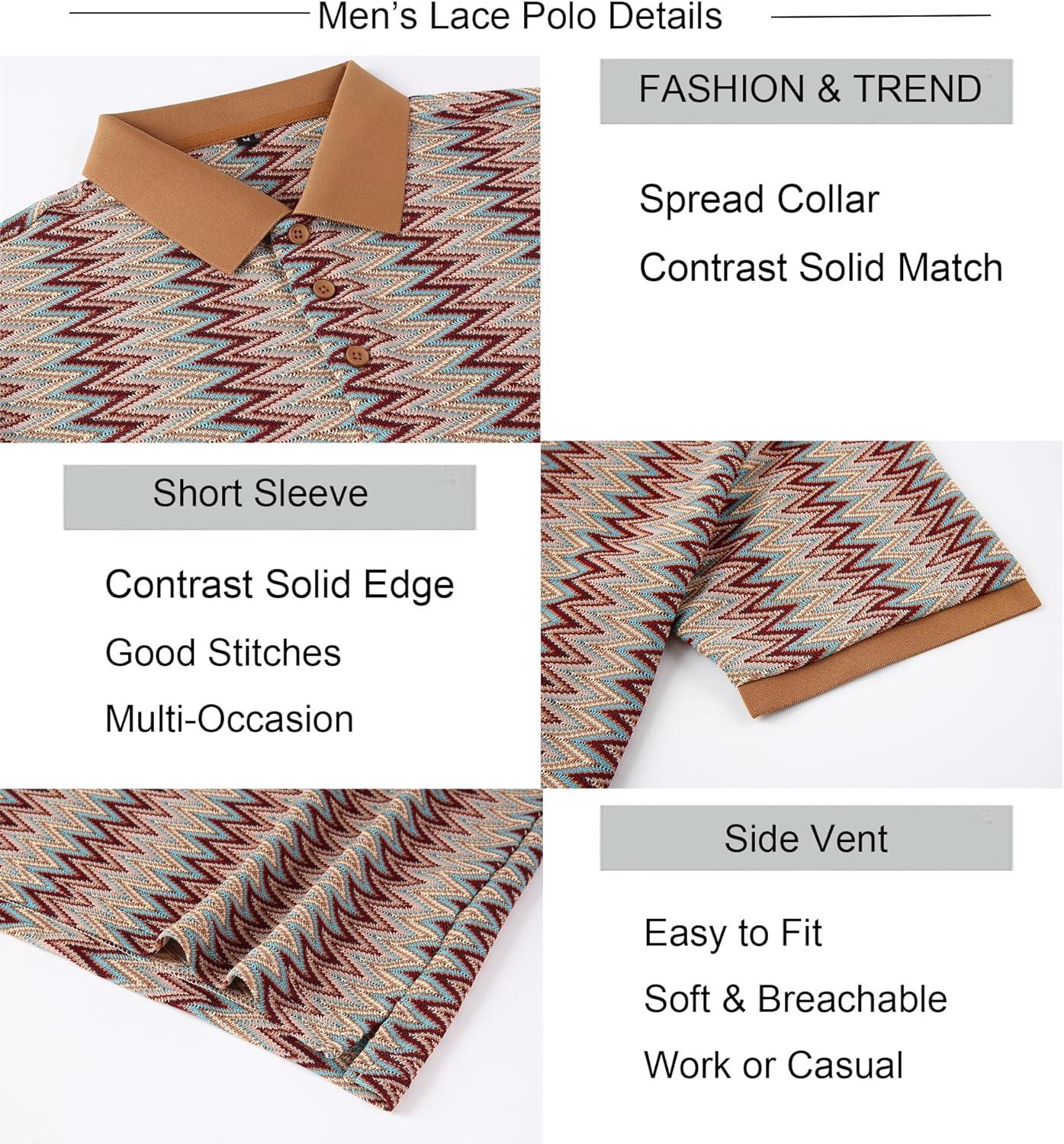 imageAlex Vando Mens Polo Shirts Short Sleeve Regular Fit Fashion Designed ShirtKhaki Lace