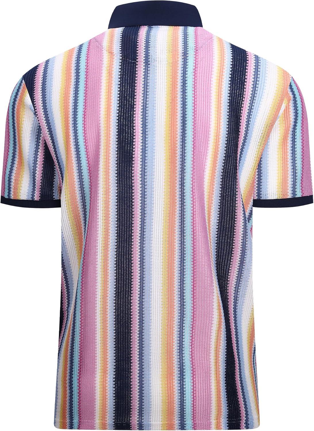 imageAlex Vando Mens Polo Shirts Short Sleeve Regular Fit Fashion Designed ShirtPink Multi Lace