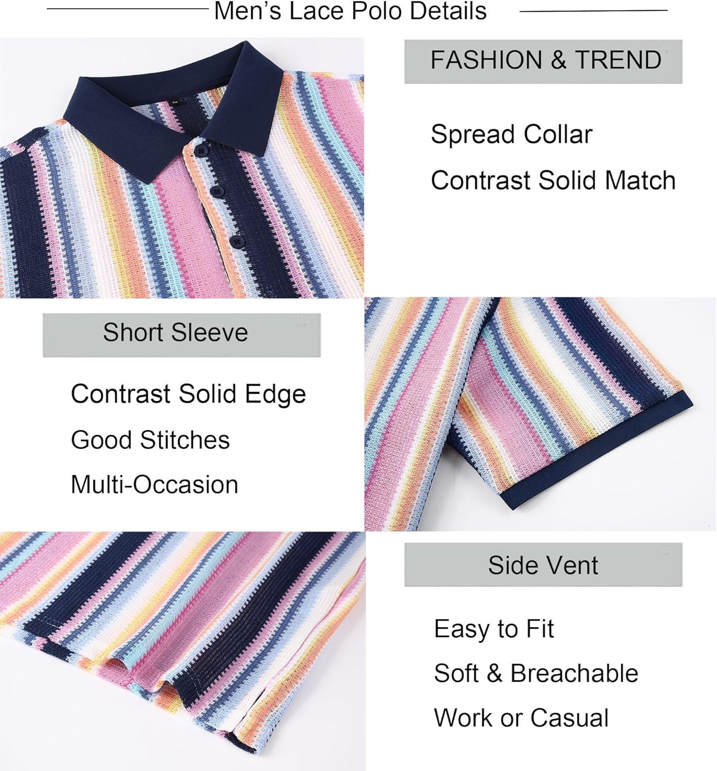 imageAlex Vando Mens Polo Shirts Short Sleeve Regular Fit Fashion Designed ShirtPink Multi Lace