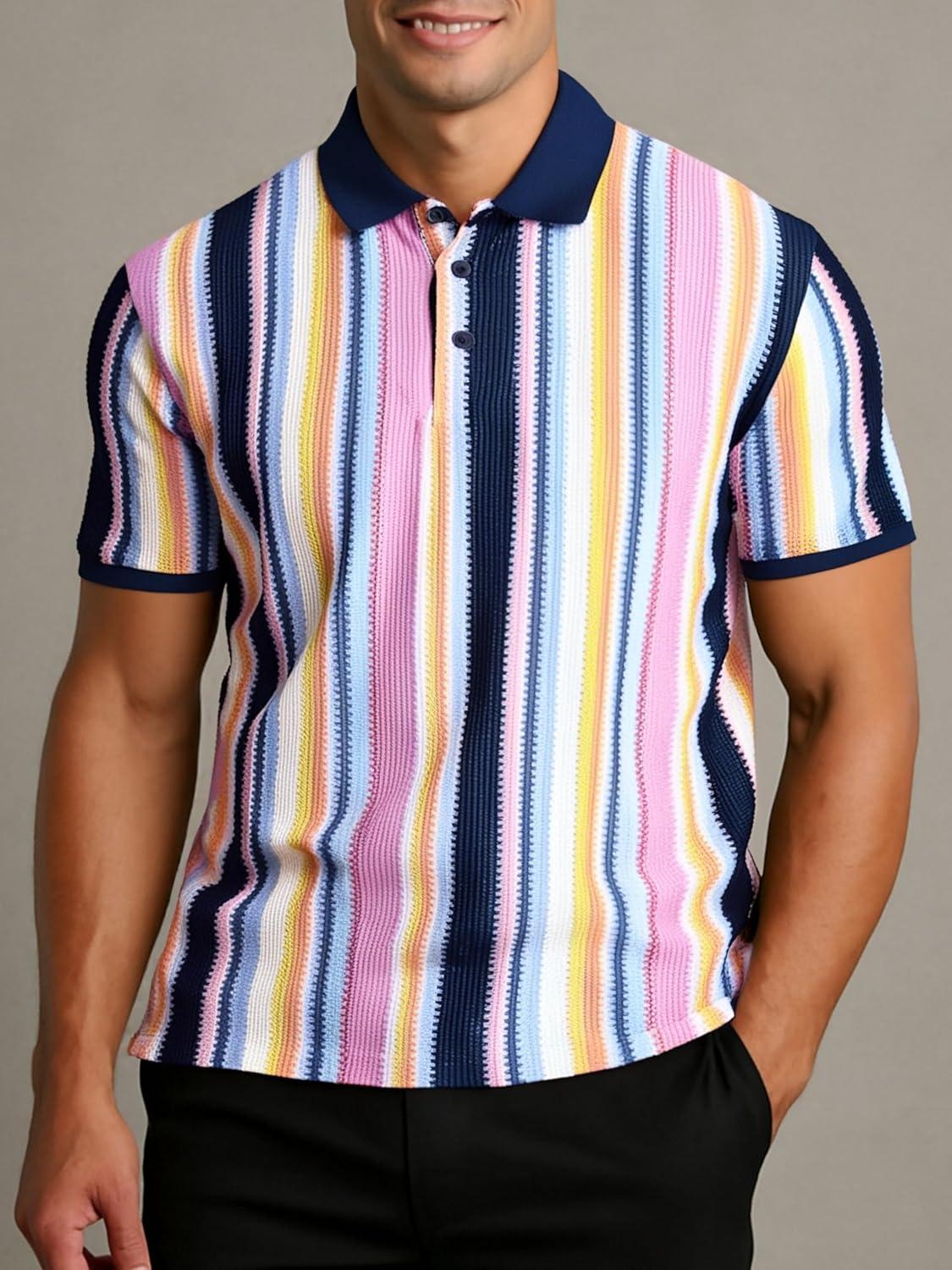 imageAlex Vando Mens Polo Shirts Short Sleeve Regular Fit Fashion Designed ShirtPink Multi Lace