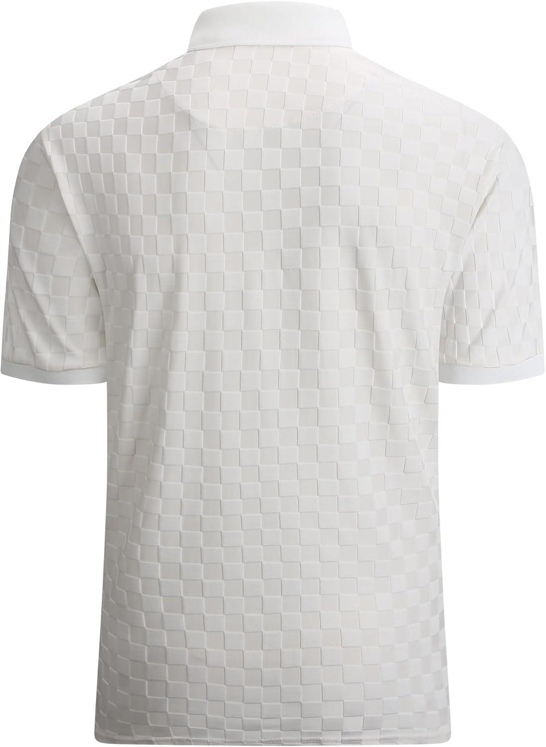 imageAlex Vando Mens Polo Shirts Short Sleeve Regular Fit Fashion Designed ShirtWhite Jacquard