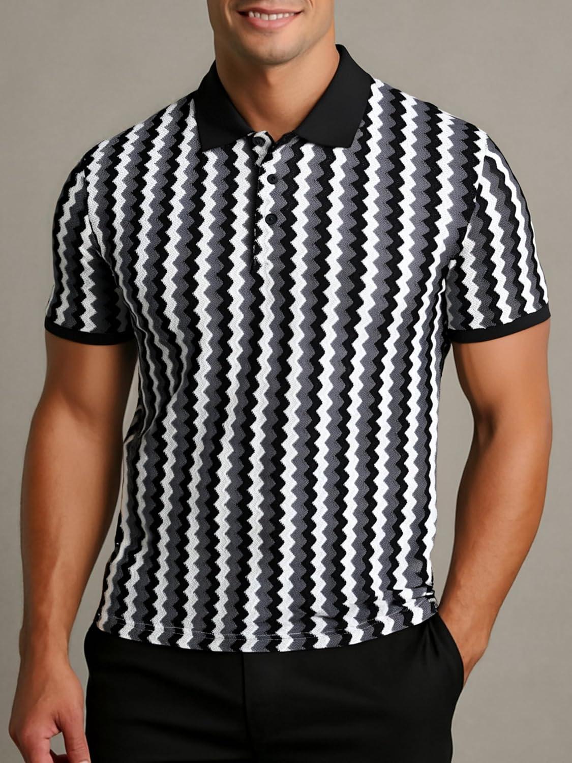 imageAlex Vando Mens Polo Shirts Short Sleeve Regular Fit Fashion Designed ShirtWhite Multi Lace