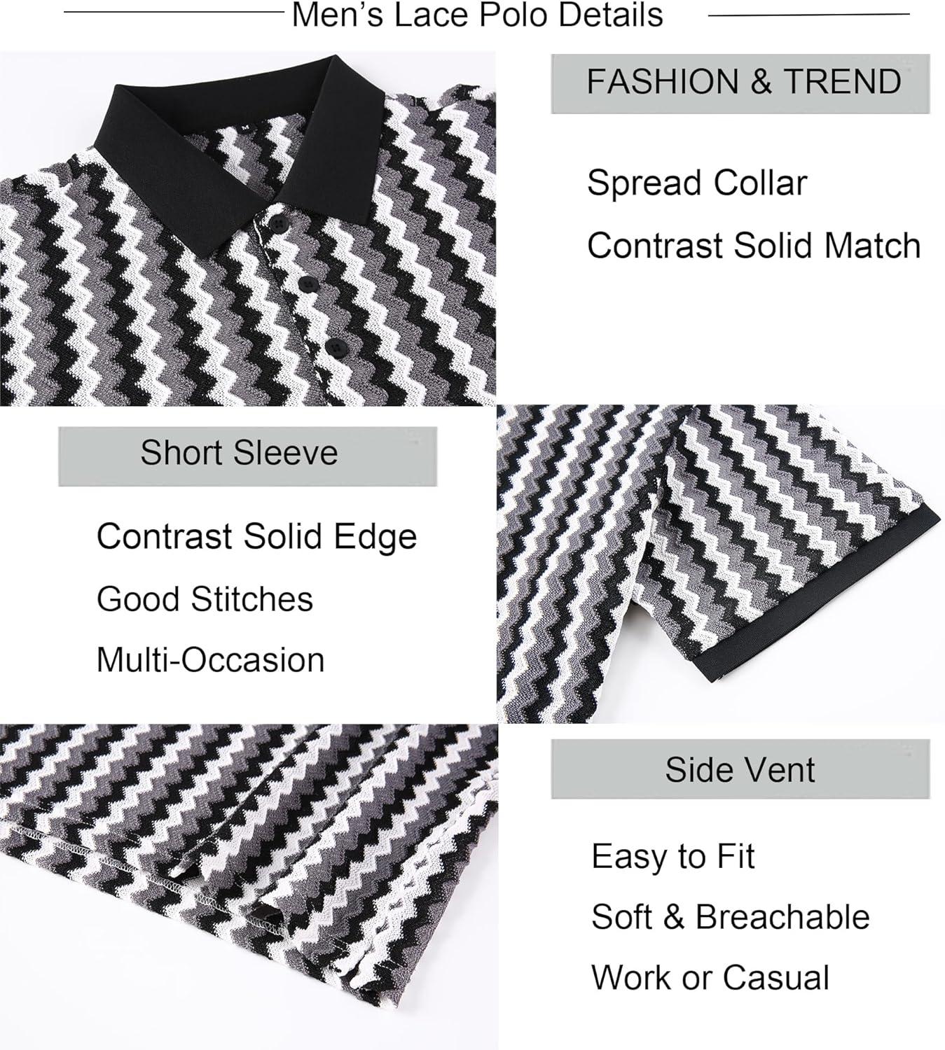imageAlex Vando Mens Polo Shirts Short Sleeve Regular Fit Fashion Designed ShirtWhite Multi Lace