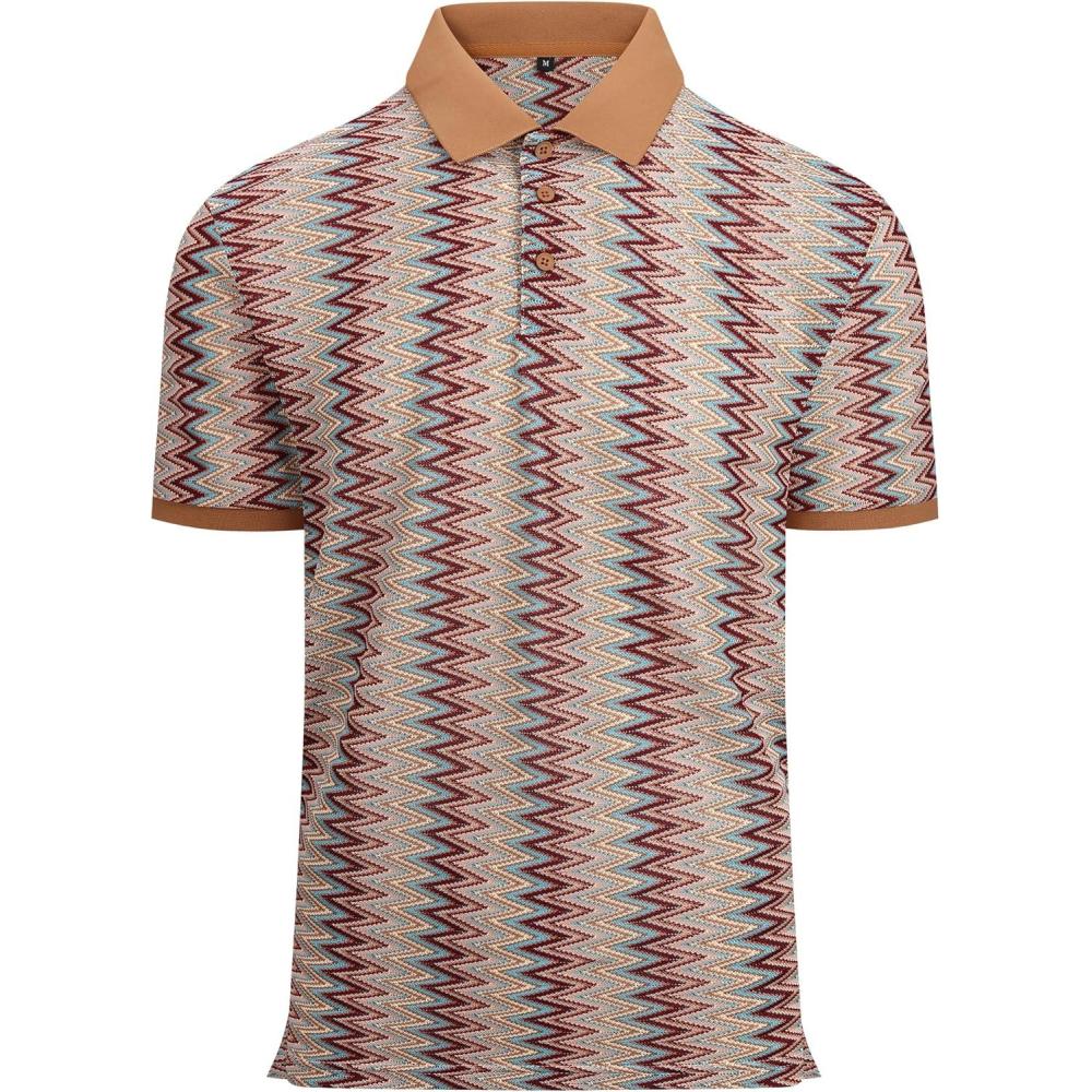 imageAlex Vando Mens Polo Shirts Short Sleeve Regular Fit Fashion Designed ShirtKhaki Lace