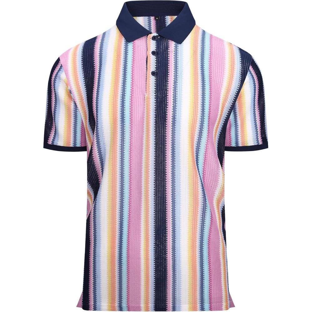imageAlex Vando Mens Polo Shirts Short Sleeve Regular Fit Fashion Designed ShirtPink Multi Lace