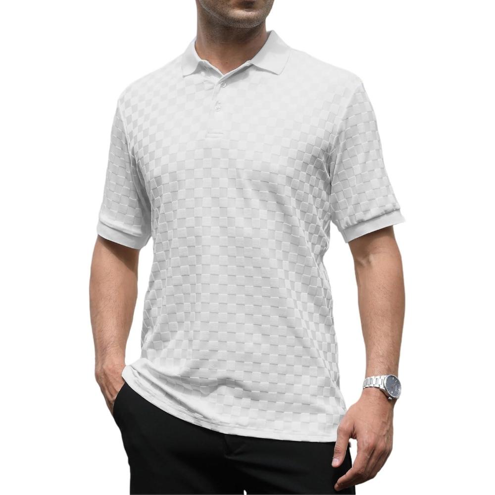 imageAlex Vando Mens Polo Shirts Short Sleeve Regular Fit Fashion Designed ShirtWhite Jacquard