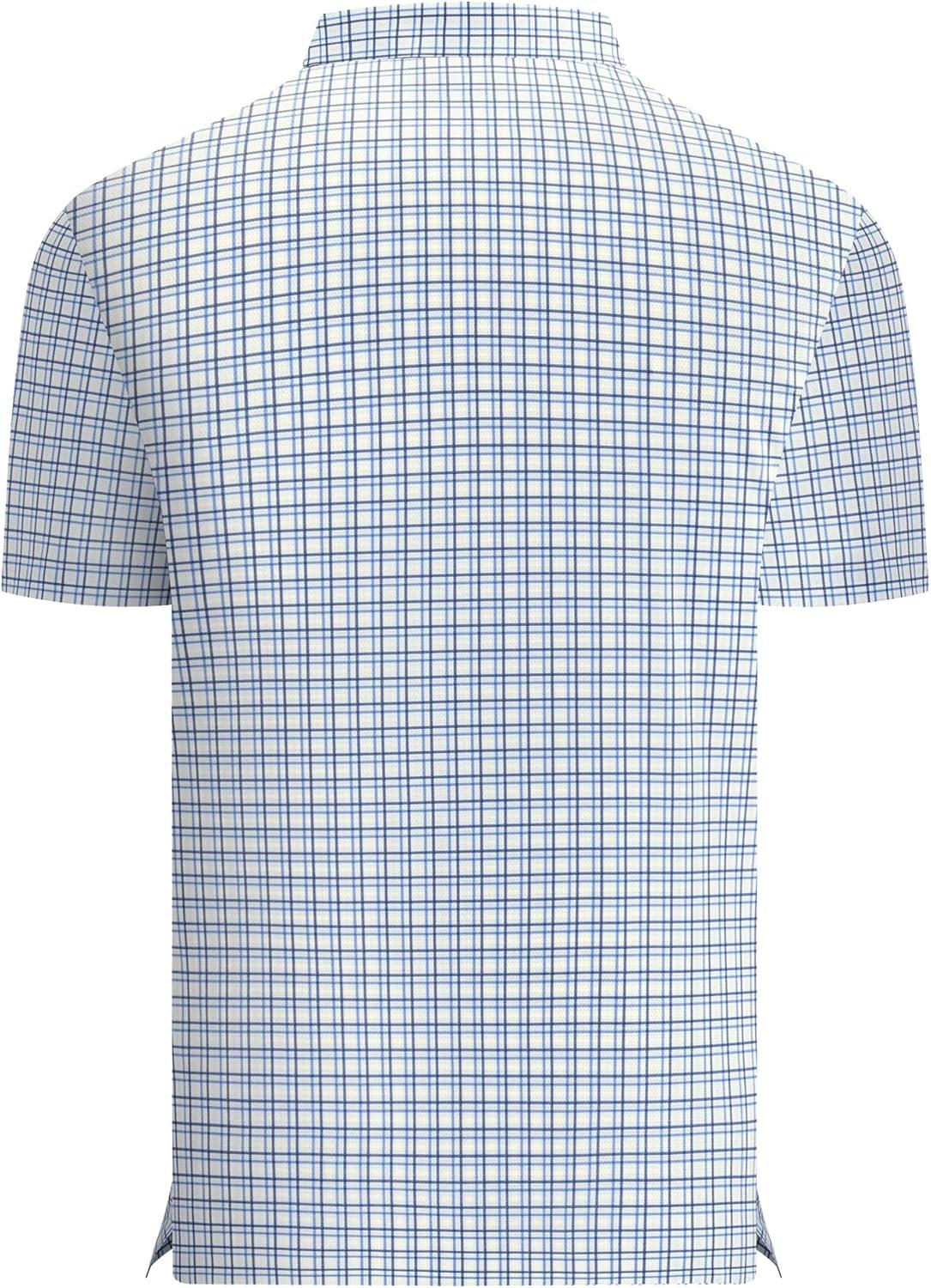 imageAlex Vando Mens Printed Golf Shirt Cooling Performance Short Sleeve Stretch Dress Polo Shirts MenBlue Navy Check