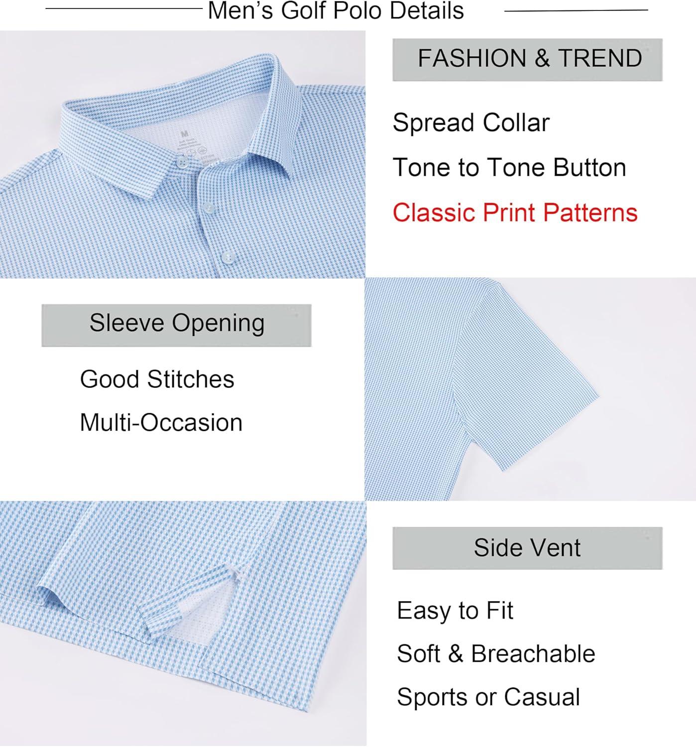 imageAlex Vando Mens Printed Golf Shirt Cooling Performance Short Sleeve Stretch Dress Polo Shirts MenBlue Slant Check