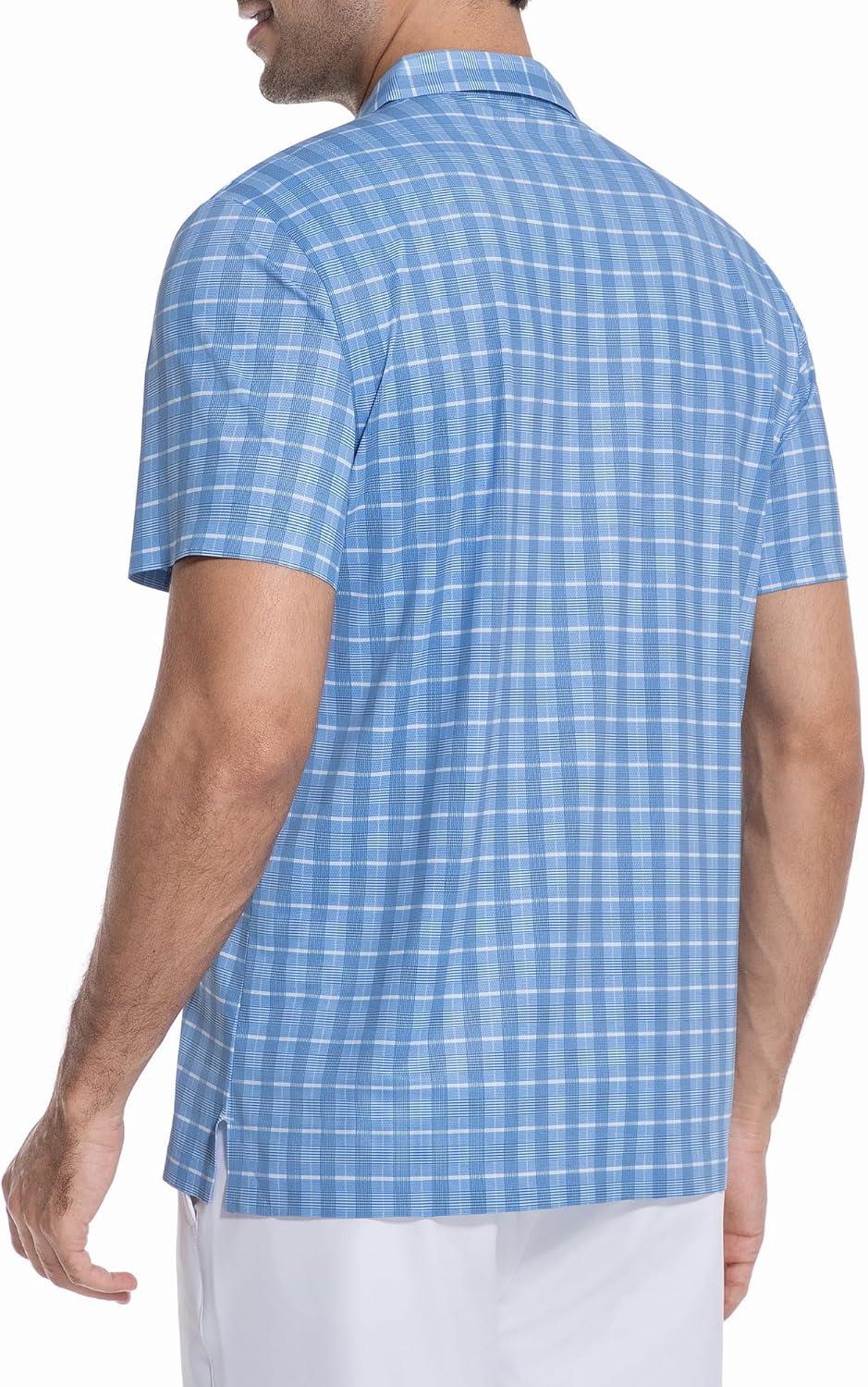 imageAlex Vando Mens Printed Golf Shirt Cooling Performance Short Sleeve Stretch Dress Polo Shirts MenBlue White Check