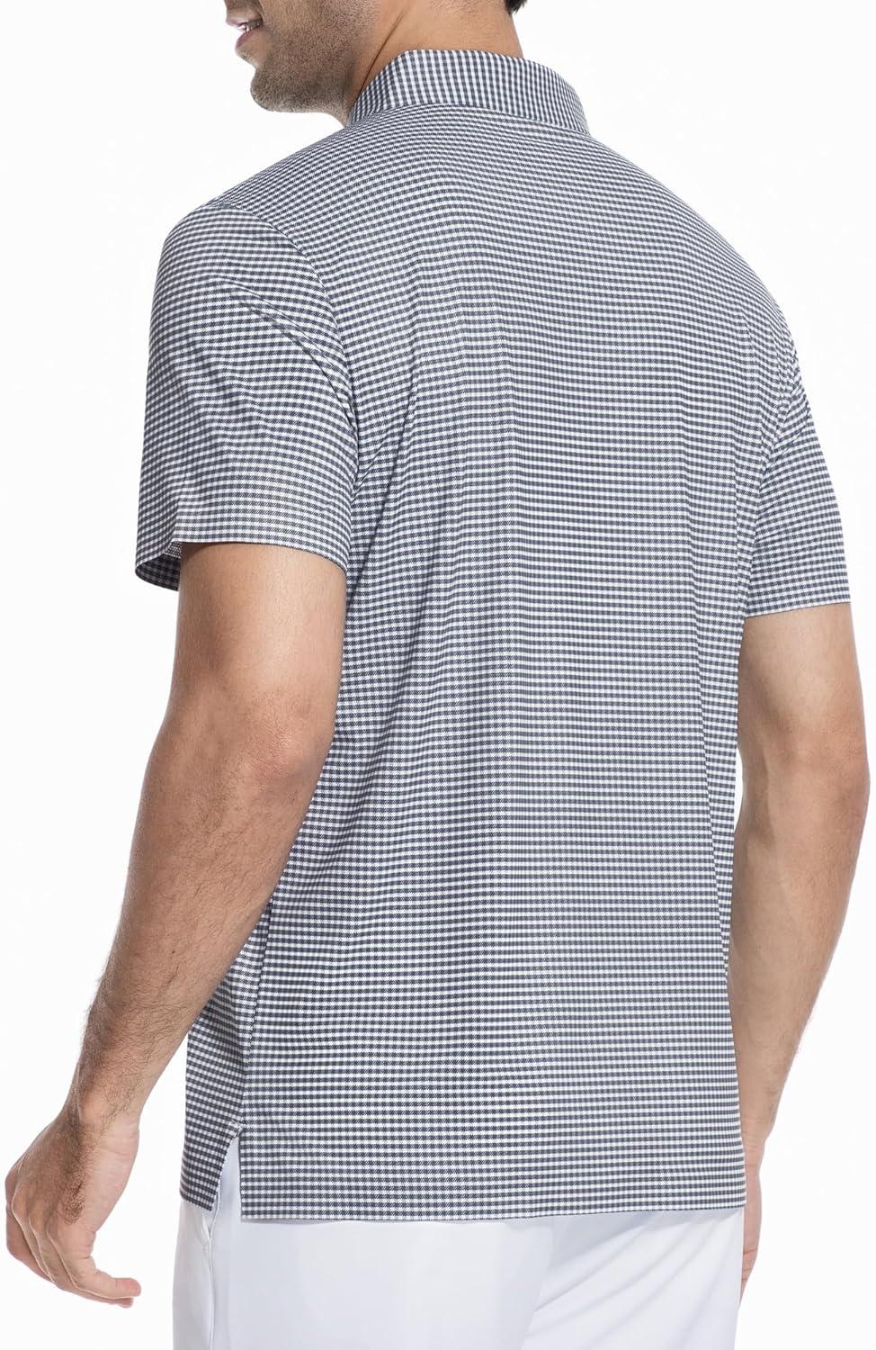 imageAlex Vando Mens Printed Golf Shirt Cooling Performance Short Sleeve Stretch Dress Polo Shirts MenNavy Grey Check